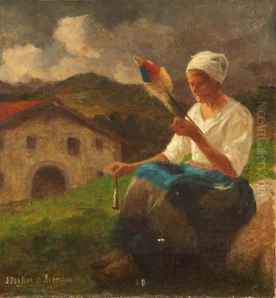 Hilandera Oil Painting by Julian Ibanez De Aldecoa Y Arana