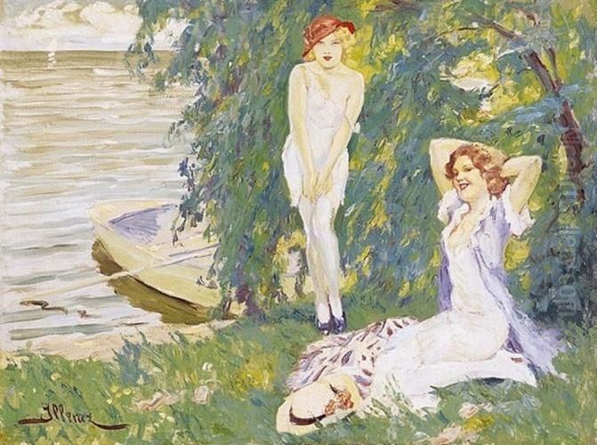 In The Open-air Oil Painting by Lipot Illencz