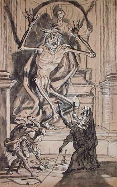 Four Grave Robbers awaken a Ghost Oil Painting by Joseph Werner