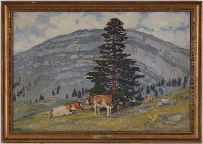 Paysage De Montagne Avec Vaches Oil Painting by Francois Jacques
