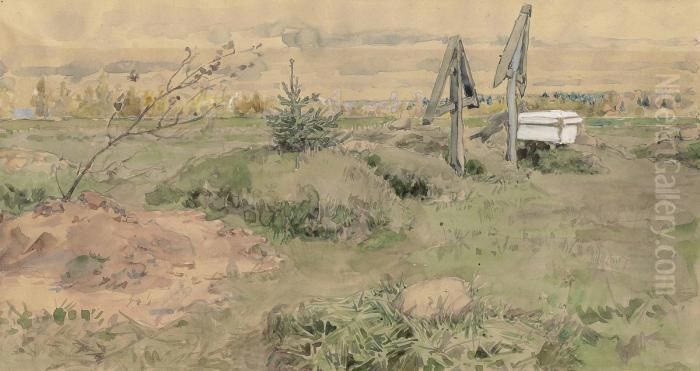 The Village Cemetery Oil Painting by Maria Vasil'Evna Jakuncikova