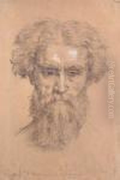 Etude De Tete D'homme Pour La Chapelle Saint Etienne. Oil Painting by Anne-Francois-Louis Janmot