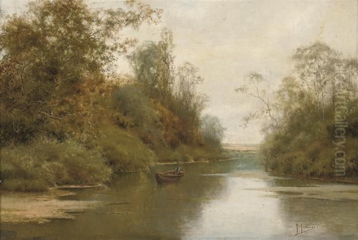A Quiet Day On The River Oil Painting by Jose Maria Jardines