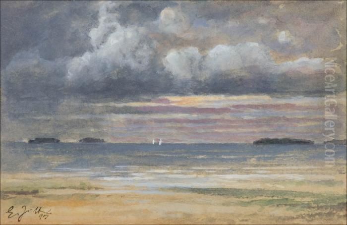 Lahestyva Myrsky. Sign. -95. Vesivari 8,5x13 Cm. Oil Painting by Eero Jarnefelt