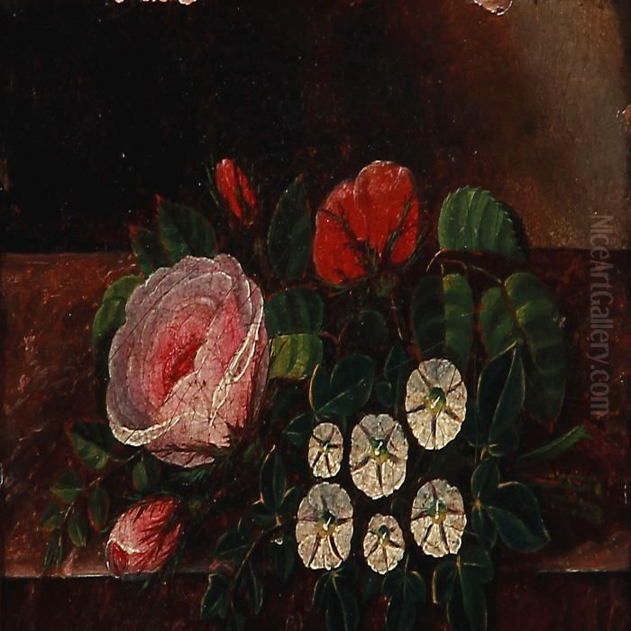 Bouquet Of Flowers On A Sill Oil Painting by I.L. Jensen