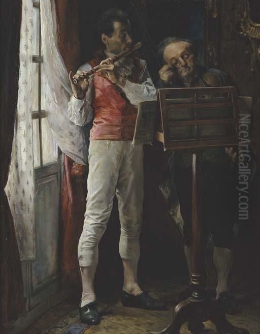 Solo De Flauta Oil Painting by Jose Jimenez y Aranda