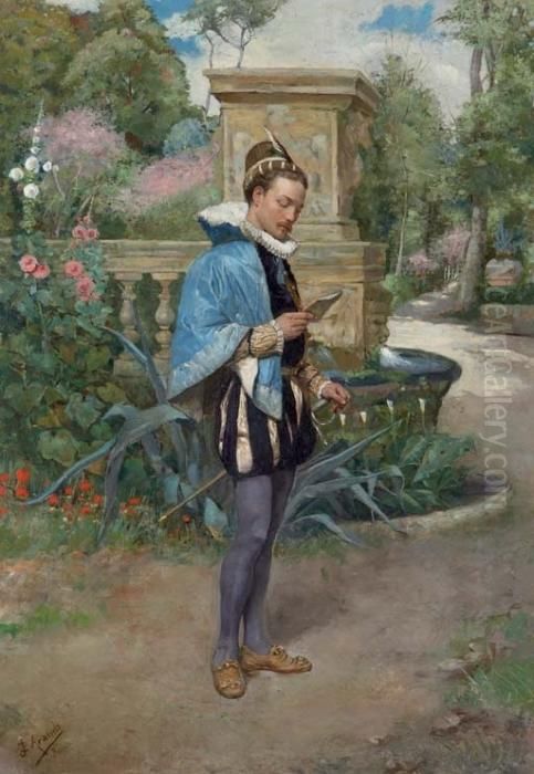 Personaje Renacentista Leyendo 
Una Carta En Un Jardin (a Renaissance Gentleman Reading A Letter In A 
Garden) Oil Painting by Jose Jimenez y Aranda