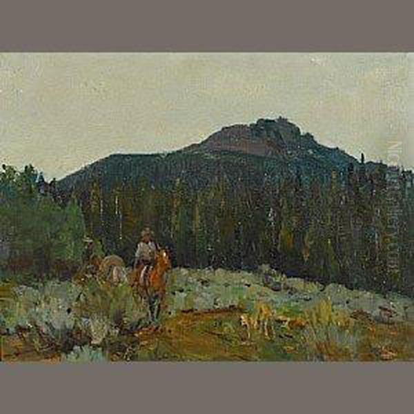 Rider On Horseback With A Packhorse Oil Painting by Frank Johnson