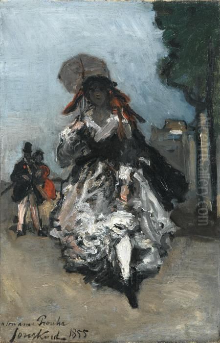 Jeune Femme A L'ombrelle, Paris Oil Painting by Johan Barthold Jongkind