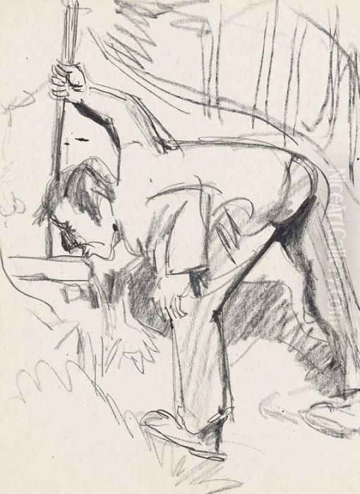 Am Brunnen Trinkender Bauer Oil Painting by Ernst Ludwig Kirchner