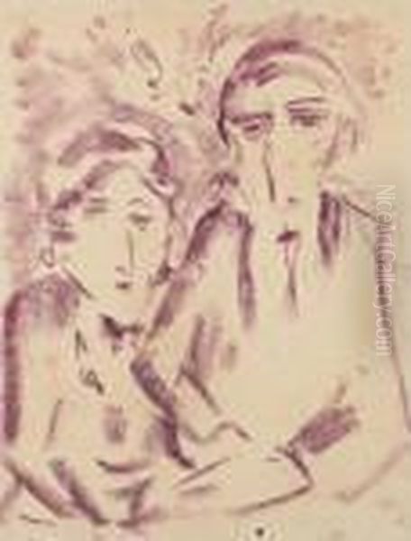 Couple Oil Painting by Jecheskiel Dawid Kirszenbaum