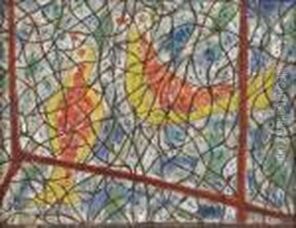 Deux Oiseaux Oil Painting by Jecheskiel Dawid Kirszenbaum