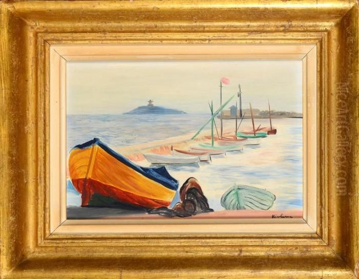 Barques Et Voiliers Sur La Greve Oil Painting by Jean Kisling