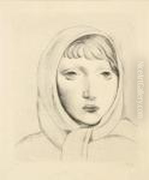 Tete De Jeune Fille Au Fichu Oil Painting by Jean Kisling