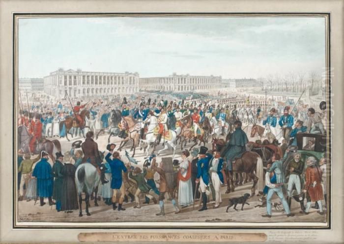 L'entree Des Puissances 
Coalisees A Paris Parade Des Troupes Russes, Autrichiennes Et 
Prussiennes Sur La Place De La Concorde Oil Painting by Johann Adam Klein