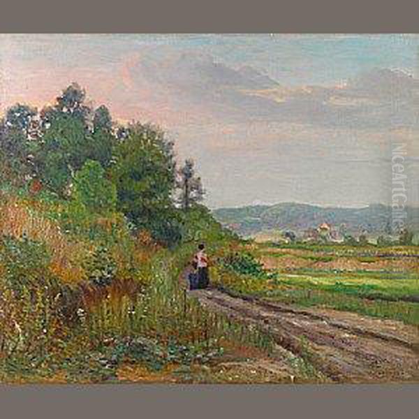 Edna And Eugene Out For A Stroll Oil Painting by Joseph A. Kleitsch