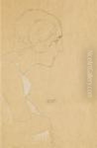 Brustbild Eines Madchens Im Profil Nach Rechts - Kniestuck Im Profil Nach Rechts Oil Painting by Gustav Klimt