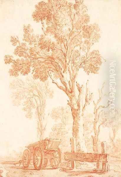 A landscape with a carriage by a tree Oil Painting by Jan Baptist Weenix