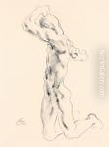 Kniender Mannlicher Akt Oil Painting by Georg Kolbe