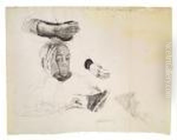 Selbstbildnis Mit Aufgestutztem Kopf - Hand- Und Gewandstudien Oil Painting by Kathe Kollwitz