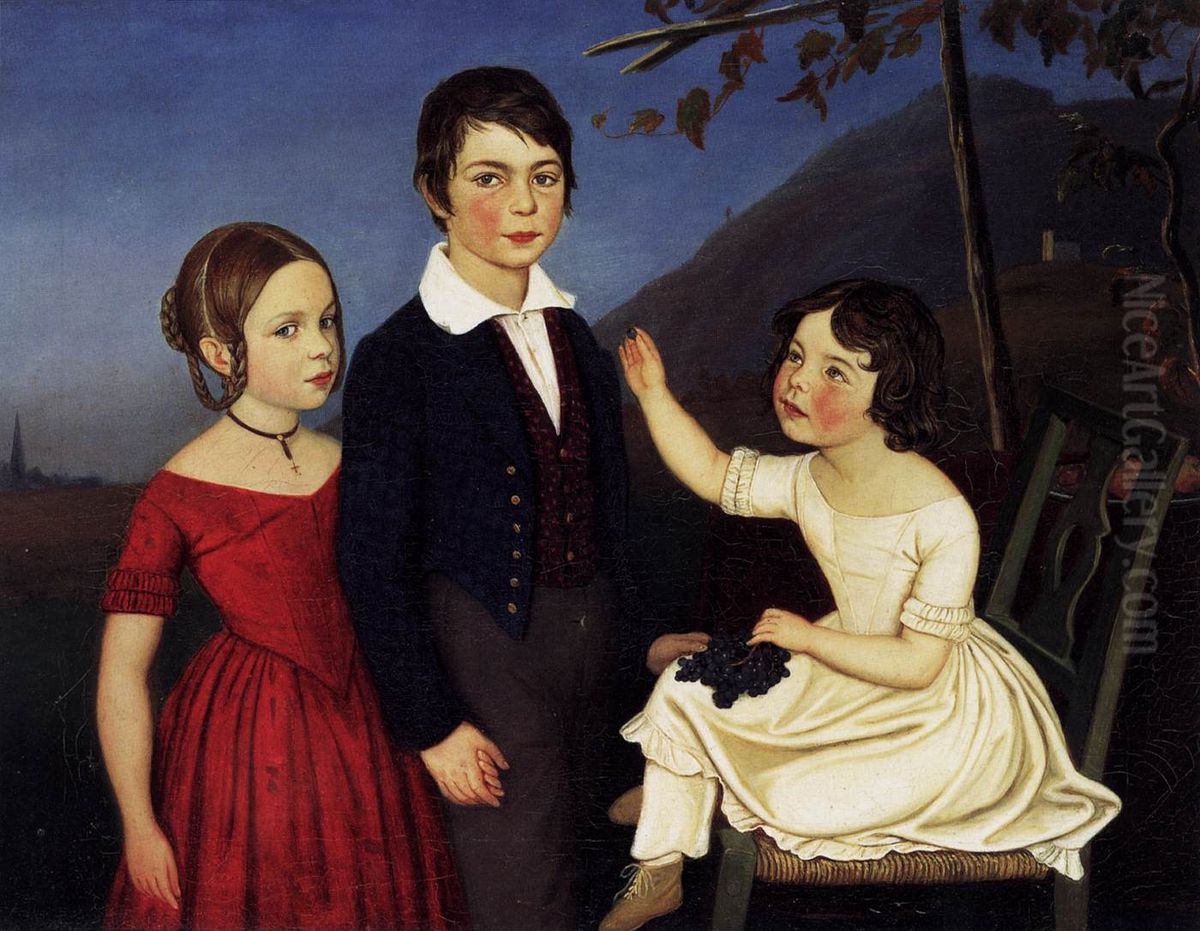 Paul, Maria, and Filomena von Putzer Oil Painting by Friedrich Wasmann