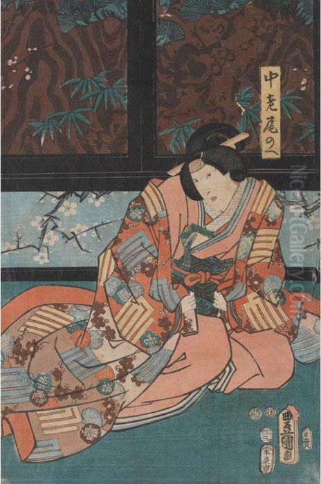 Two Woodblock Prints Oil Painting by Gototei Kunisada