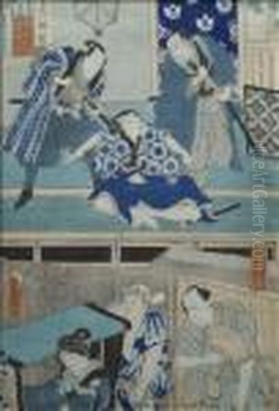 Scena Su Due Piani Oil Painting by Gototei Kunisada