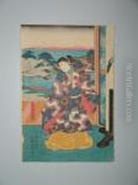 Samourai Devant La Mer Oil Painting by Gototei Kunisada