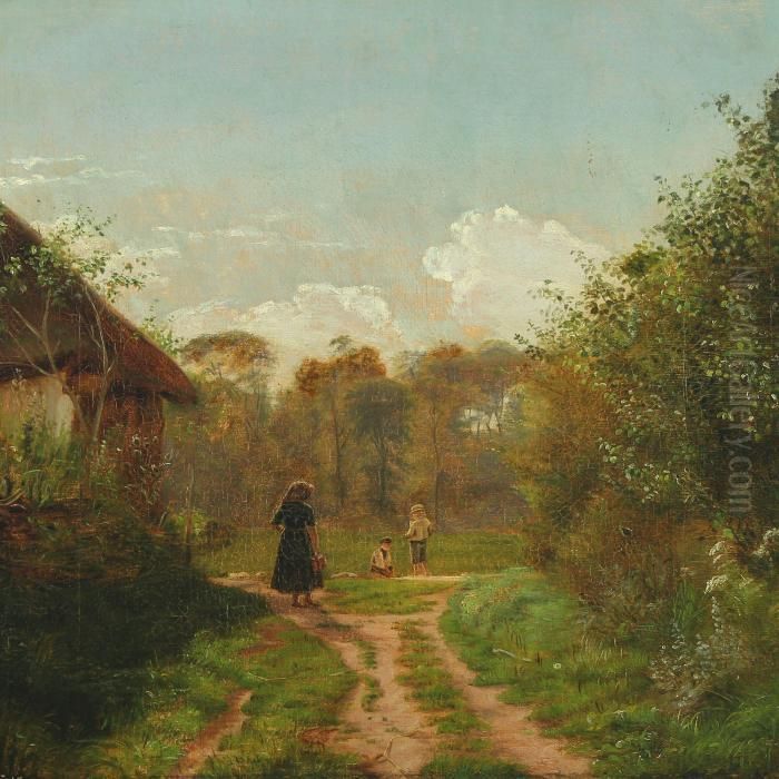 Forest Scenery With Children Oil Painting by Vilhelm Kyhn