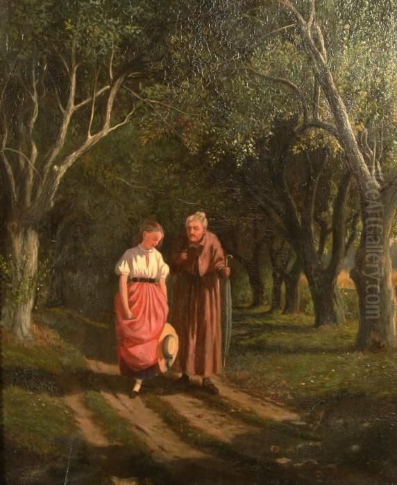 A Walk With Grandmother Oil Painting by William de la Montagne Cary