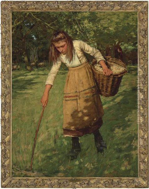 Thangue, R.a. The Wool Gatherer Oil Painting by Henry Herbert La Thangue