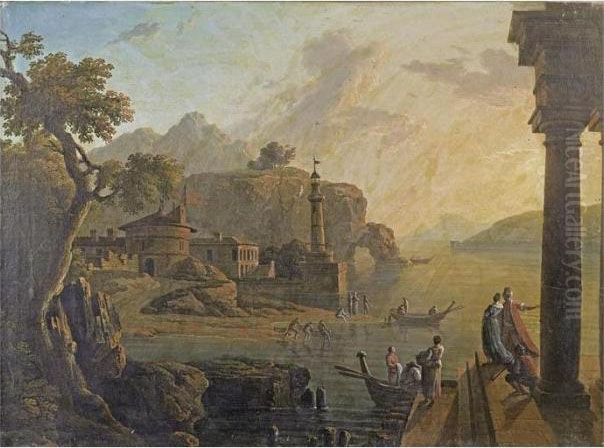 Un Capriccio Mediteraneen Oil Painting by Charles Francois Lacroix de Marseille