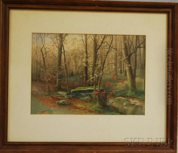 Late Fall Landscape With Stream Oil Painting by Edwin, Lamasure Jr.