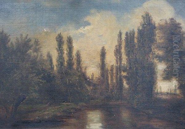 Hide And Seek, 
Figures In A Rural Landscape At Dusk Oil Painting by Emile Charles Lambinet