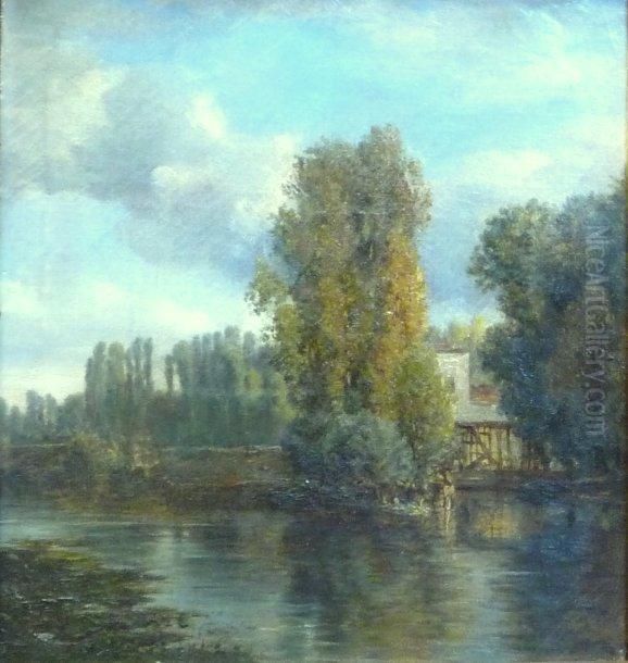 Bord De Riviere Oil Painting by Emile Charles Lambinet
