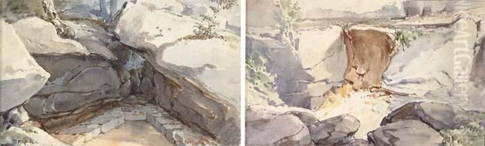 Etude De Rochers A 
Fontainebleau; Et Etude De Rochers A Fontainebleau Avec Un Terrassement Oil Painting by Emile Charles Lambinet