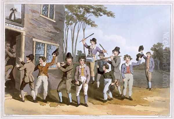 Riding the Stang, engraved by Robert Havell the Elder, published 1814 by Robinson and Son, Leeds Oil Painting by George Walker