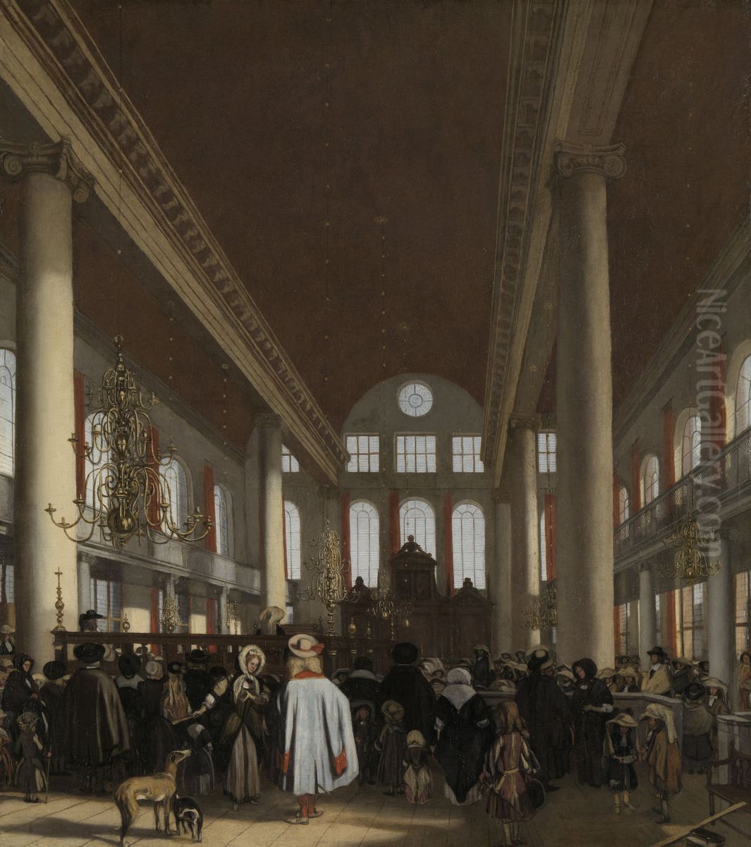 Interior of the Portuguese Synagogue in Amsterdam Oil Painting by Emanuel de Witte