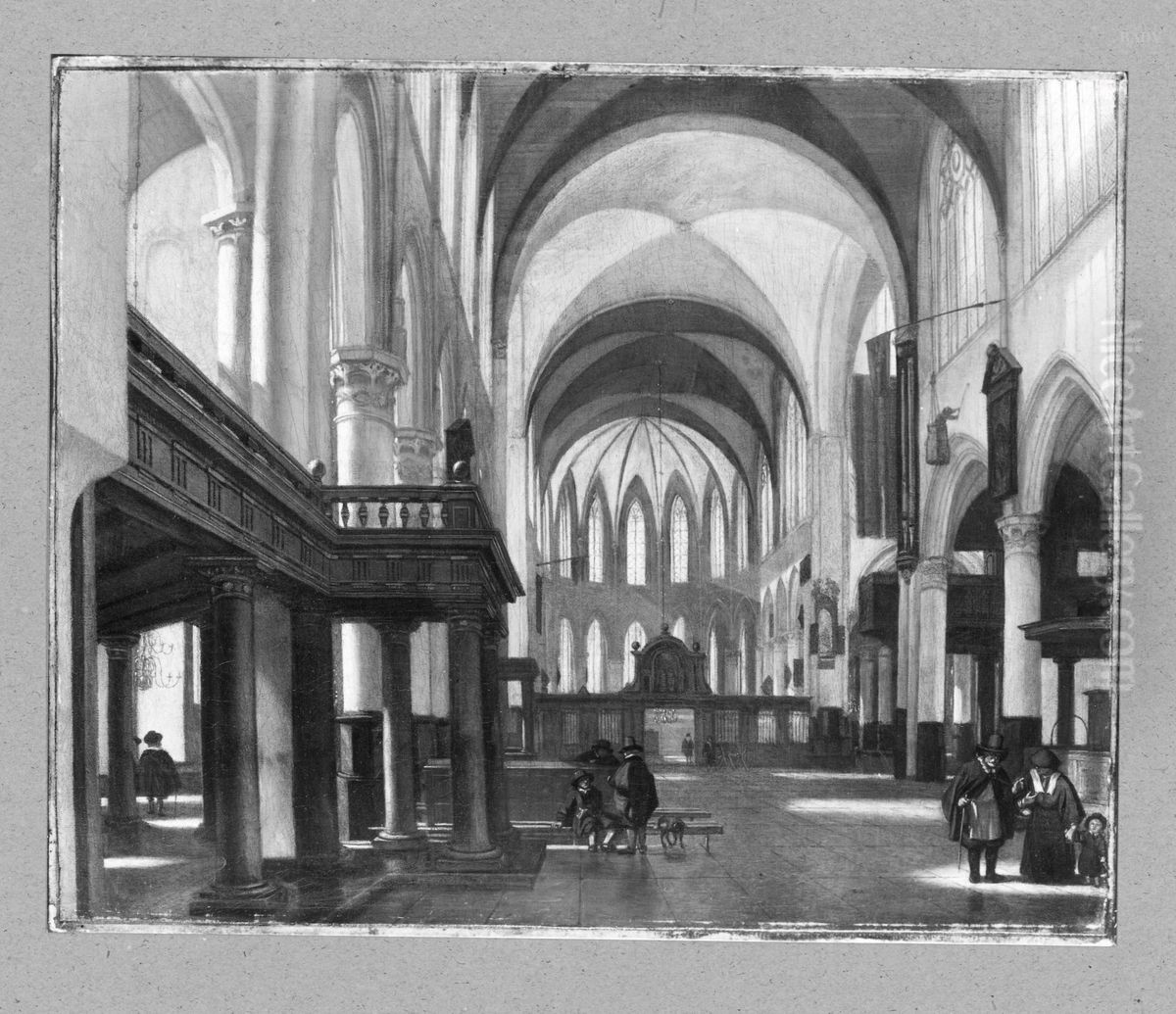 Interior of a Protestant Gothic Church Oil Painting by Emanuel de Witte