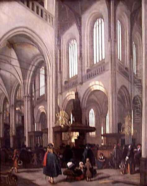 Interior of New Church of Amsterdam Oil Painting by Emanuel de Witte