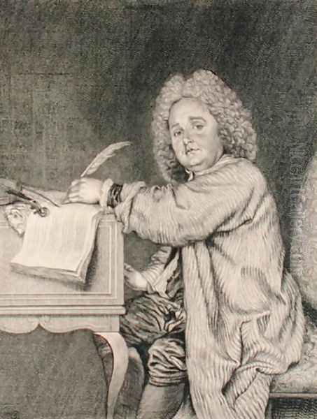 Portrait of Jean-Ferry Rebel (1666-1747) engraved by Moyreau Oil Painting by Jean-Antoine Watteau