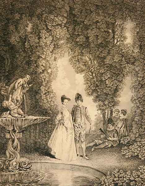 La Cascade Oil Painting by Jean-Antoine Watteau