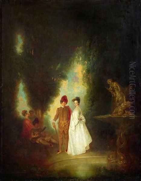 The Fountain, 1720-99 Oil Painting by Jean-Antoine Watteau