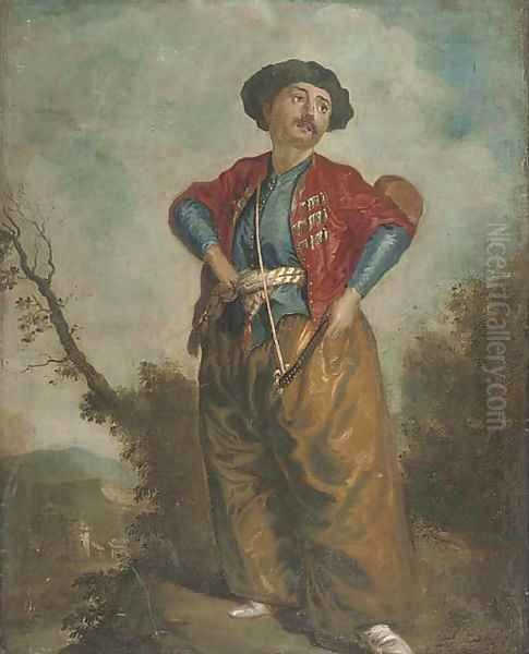 A lute player in a landscape Oil Painting by Jean-Antoine Watteau