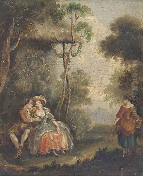 An amorous couple in a landscape Oil Painting by Jean-Antoine Watteau