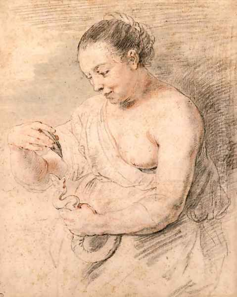 Hygieia with a serpent, after Rubens Oil Painting by Jean-Antoine Watteau