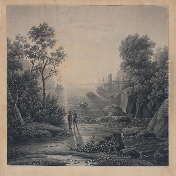 Landscape Scene With People At A Rocky Coast Oil Painting by Claude Lorrain (Claude Gellee)