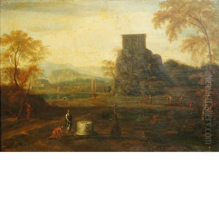 Landscape With Figures Among Ruins Oil Painting by Claude Lorrain (Claude Gellee)
