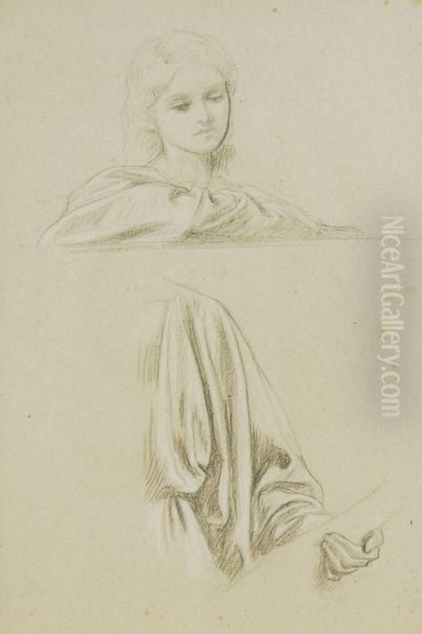 Head Study And Drapery Oil Painting by Frederick Leighton