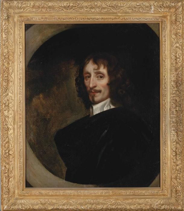 Portrait Of A Gentleman, 
Bust-length, In A Black Robe And A White Lawn Collar, Feigned Oval Oil Painting by Sir Peter Lely